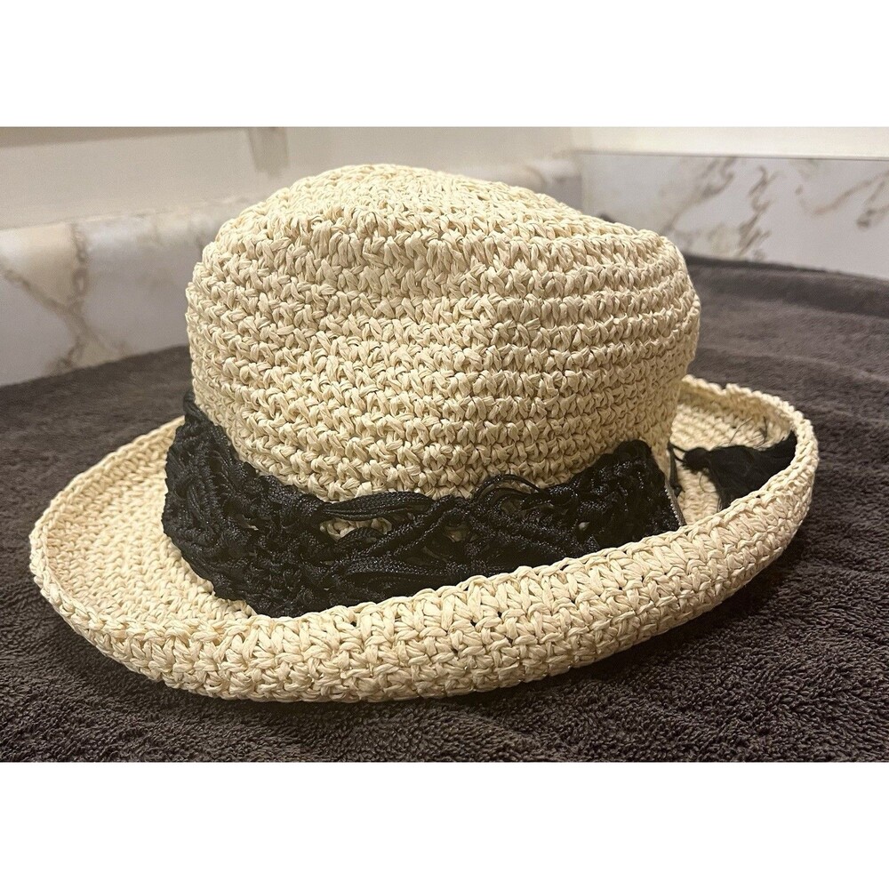 Physician Endorsed Makena Crochet Sun Hat Wide Brim Raffia Tassel One Size